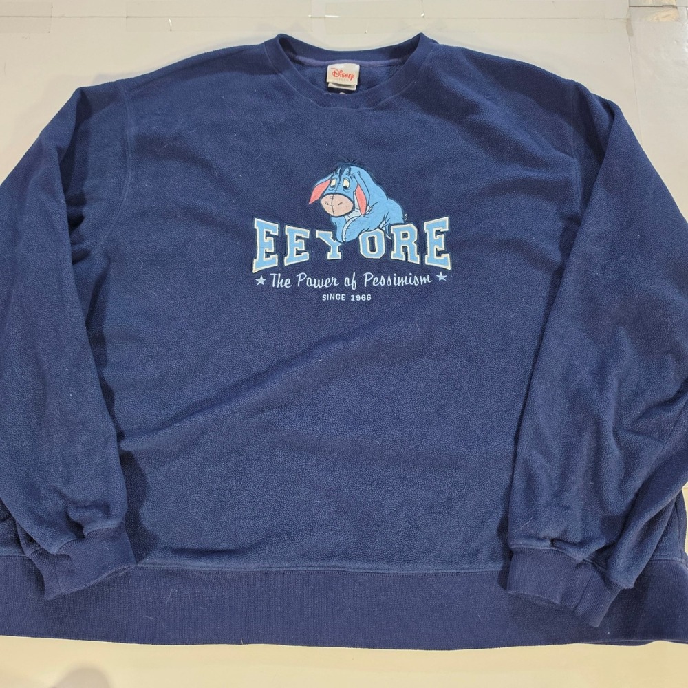 Disney Store Eeyore Power of Pessimism Fleece Sweatshirt Blue Mens XL Vtg 90s